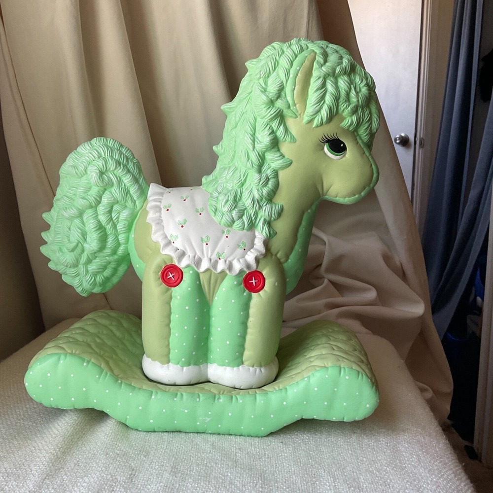 Vintage Handpainted Quilted Ceramic Pony Pastel Nursery Decor Green Rare‎ VGUC